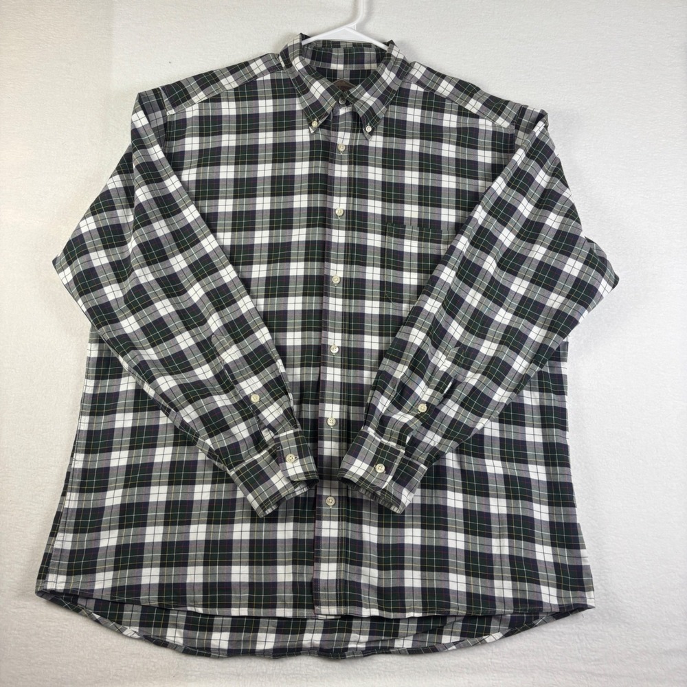 Bills Khakis Mens XXL Classic Fit Plaid Button Down Shirt Green Navy White Long